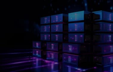 Server racks glowing in a data center