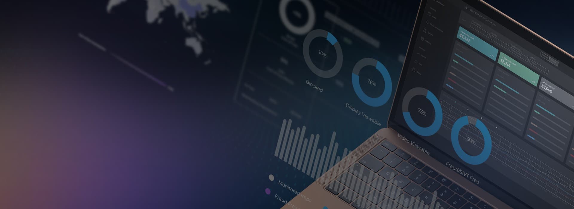 Big data analytics dashboard with circular charts