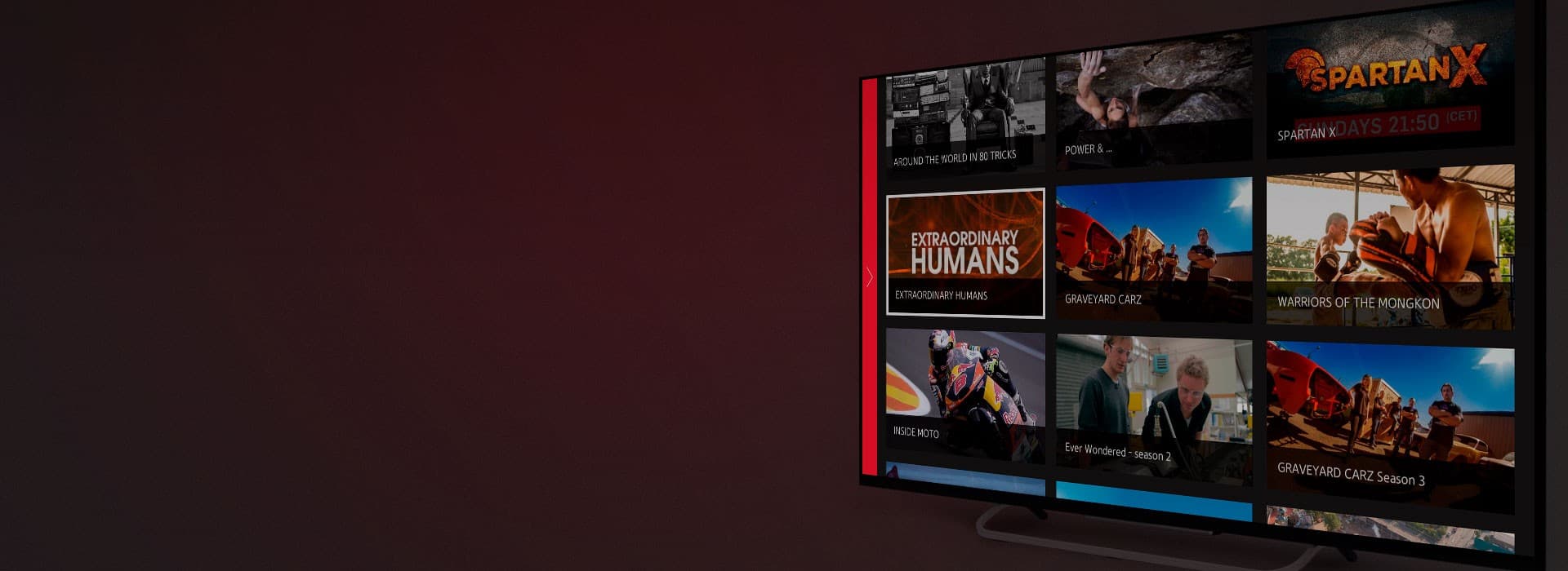 Smart TV screens showing a live streaming and VoD app catalog