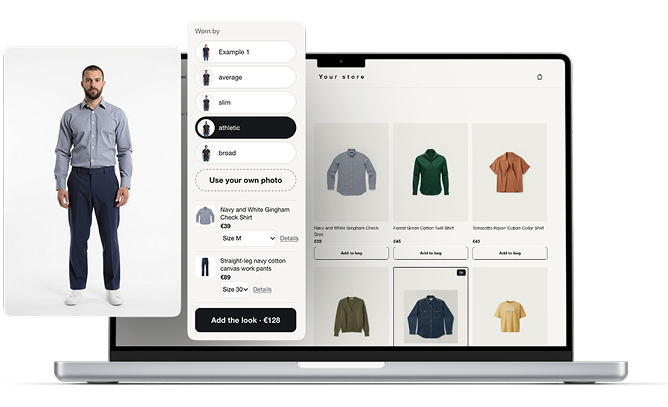 Virtual try-on with body type selection in an online clothing store
