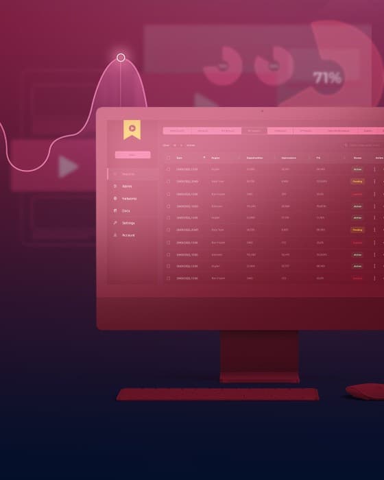 Video advertising platform dashboard on a magenta background