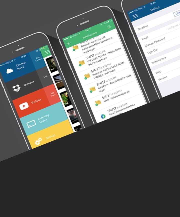 Phones showing a mobile SDK for smart TV content