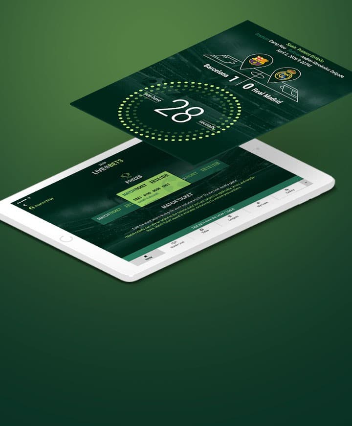 Tablet showing a second-screen sports app on green