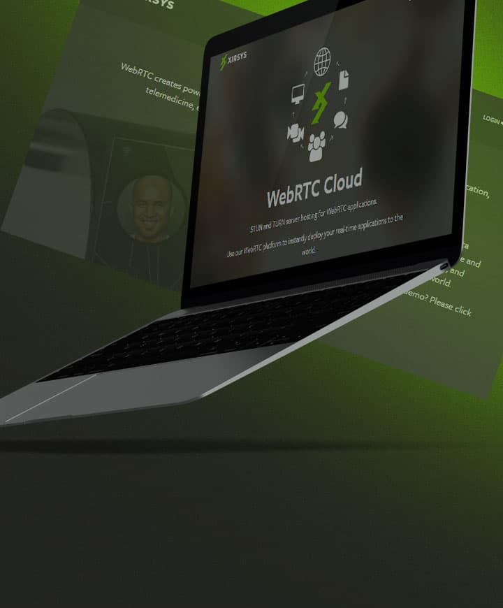 Laptop showing a WebRTC IaaS app on green