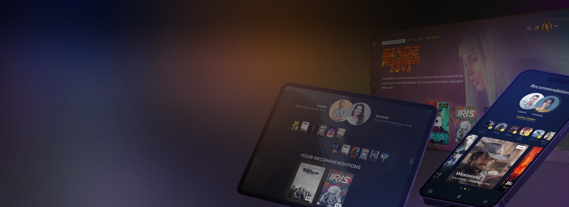 Multi-screen streaming app on a tablet and smartphone