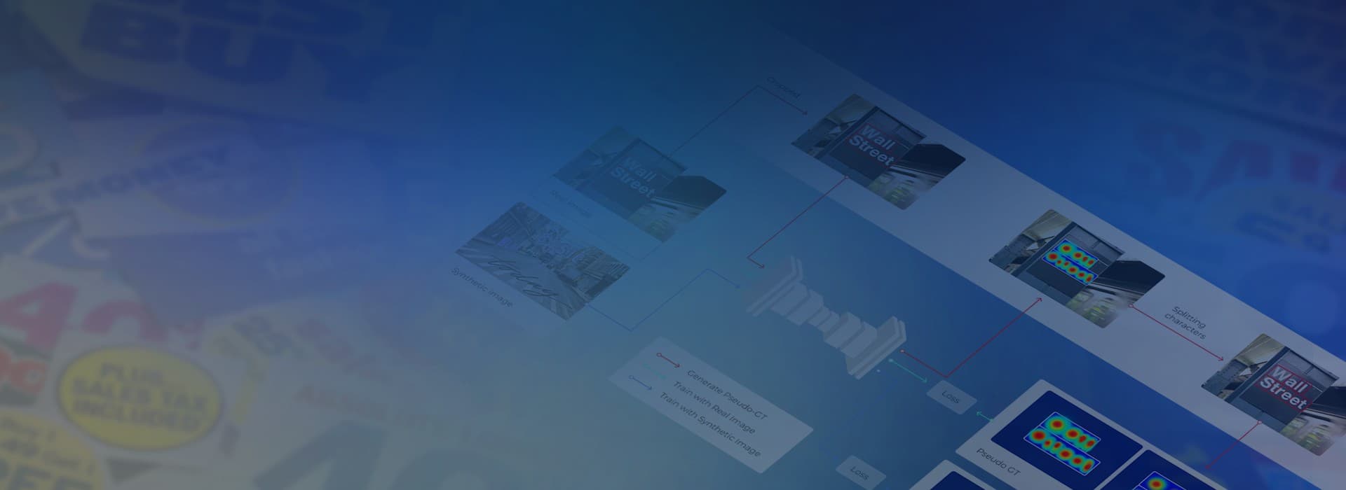 Printed ad pages processed by AI cropping and OCR