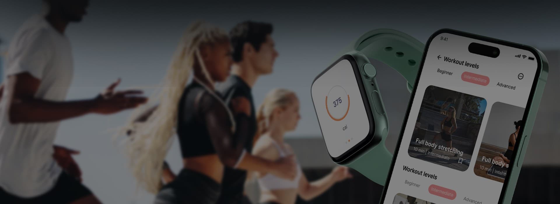 Athletes training beside phones running a fitness app