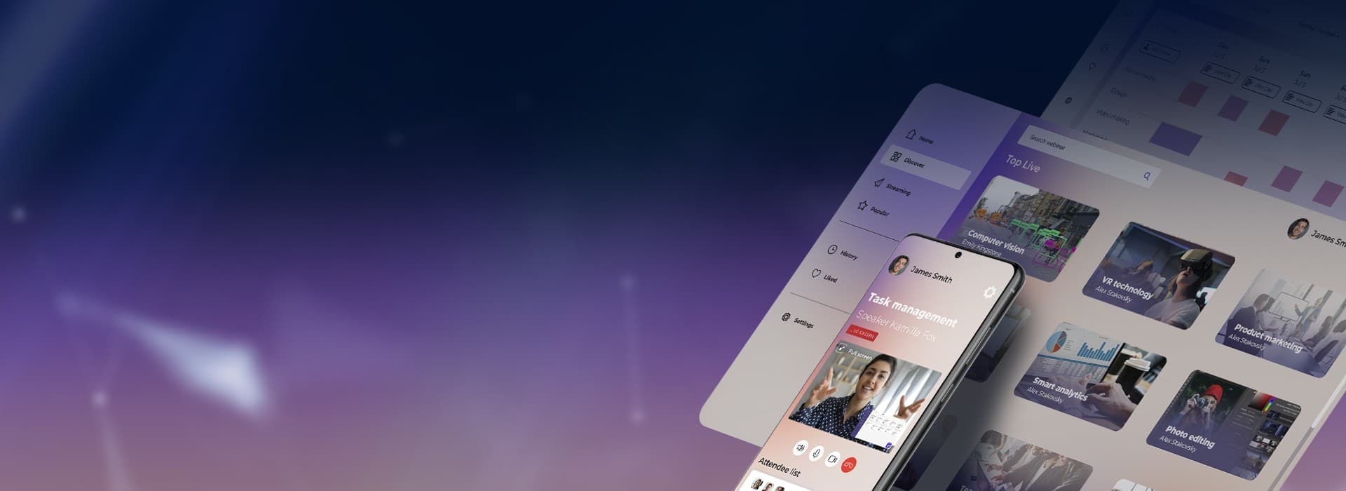 Webinar app screens for an advanced LMS