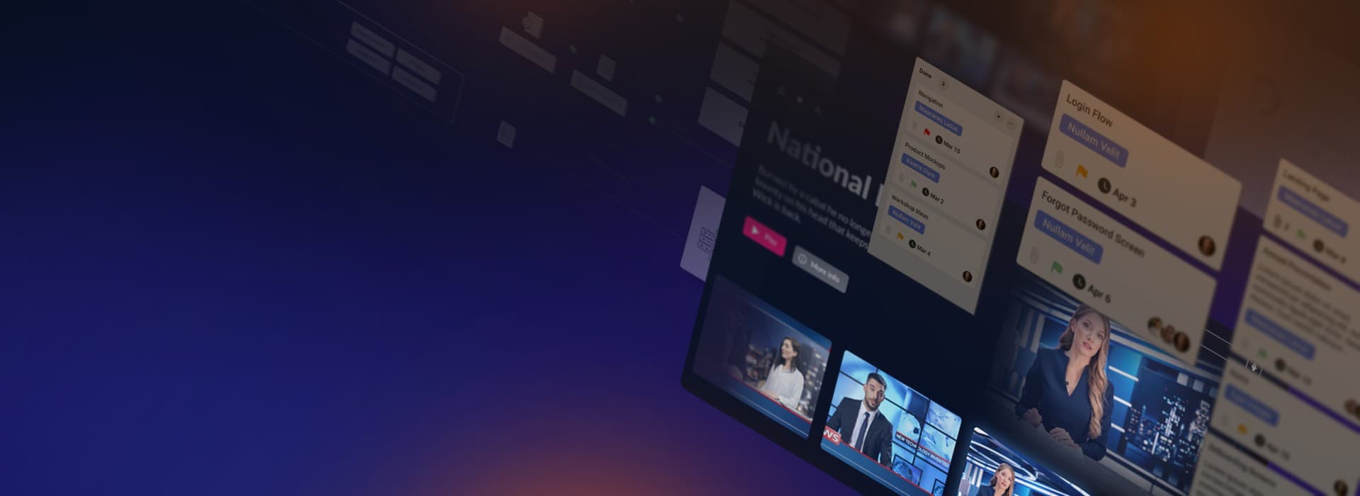 Media asset management screens with video thumbnails