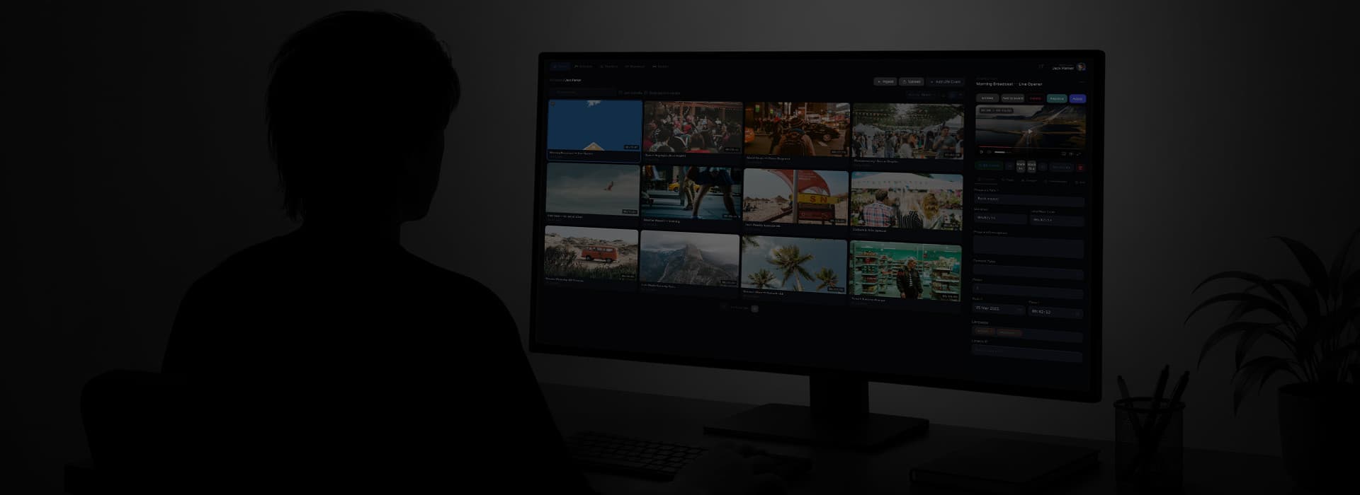 Person watching a streaming catalog on a large monitor