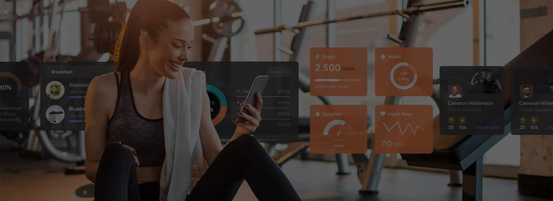 Athletes beside sports app screens and charts