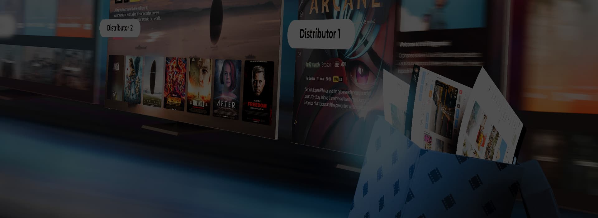 White-label OTT app screens with movie posters