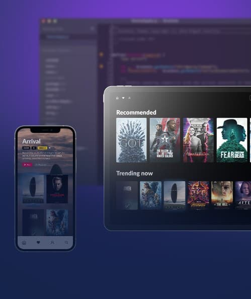 Video streaming frontend app screens on purple