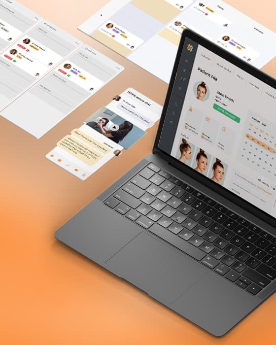 Laptop showing a SaaS practice management system for plastic surgery clinics