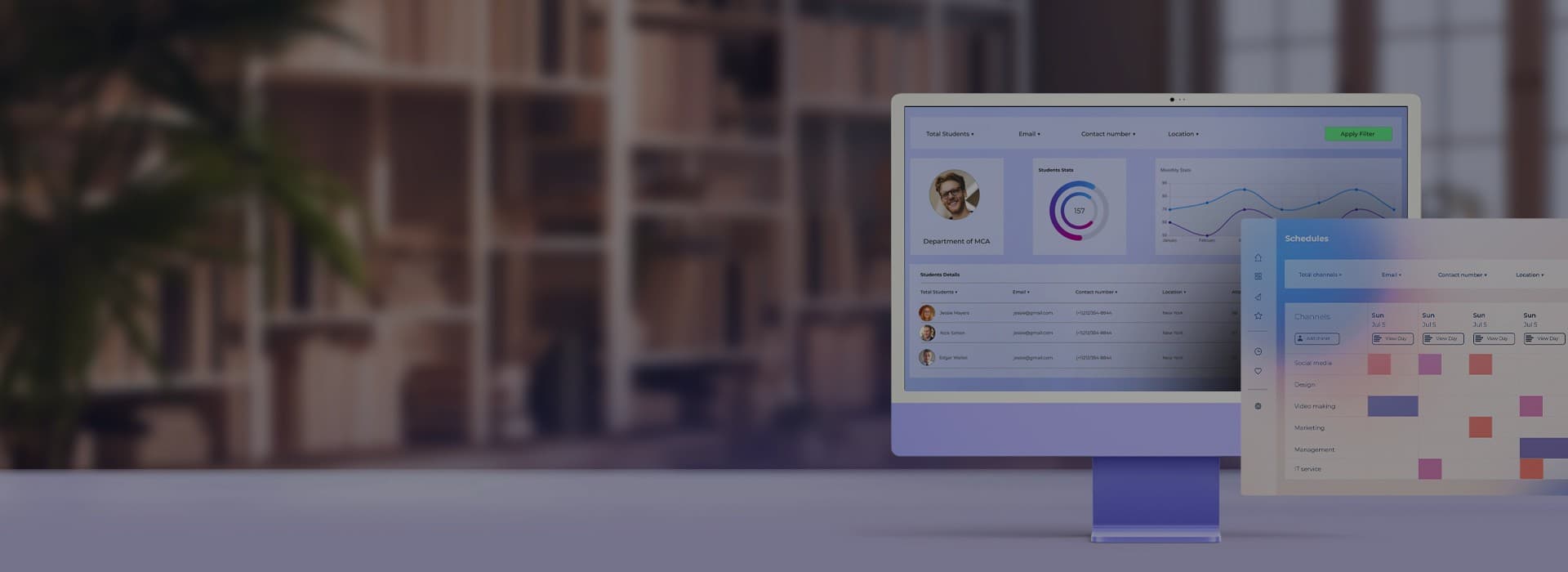EdTech dashboards on a monitor in an office