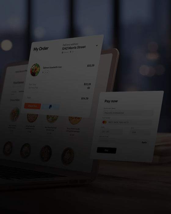 Payment app screens in a café setting