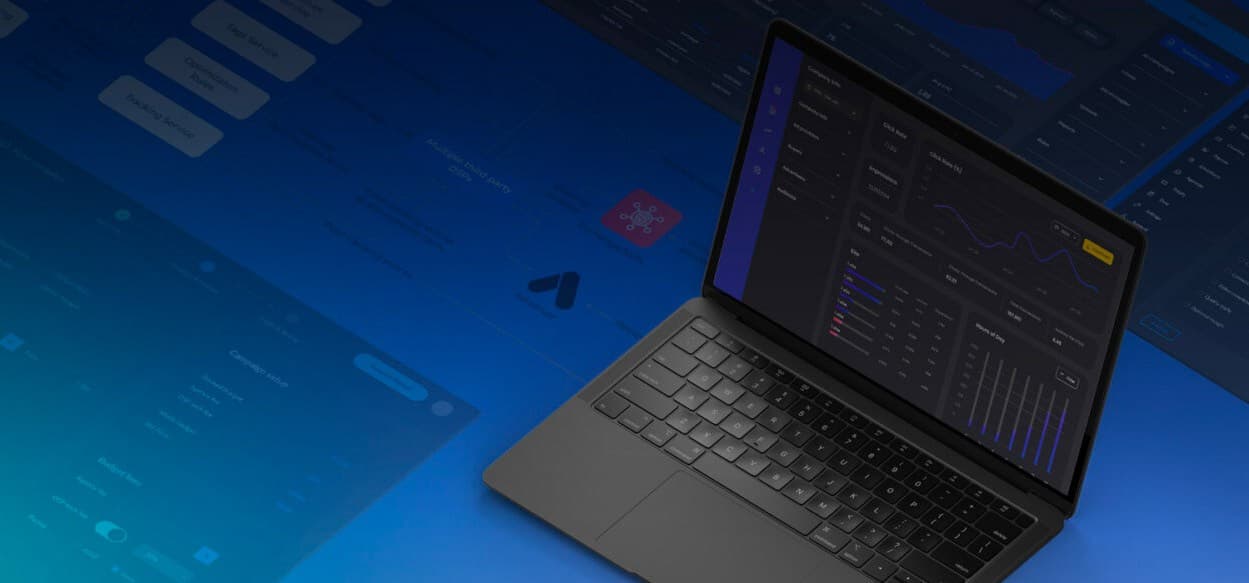 Laptop showing a police video analysis platform on blue