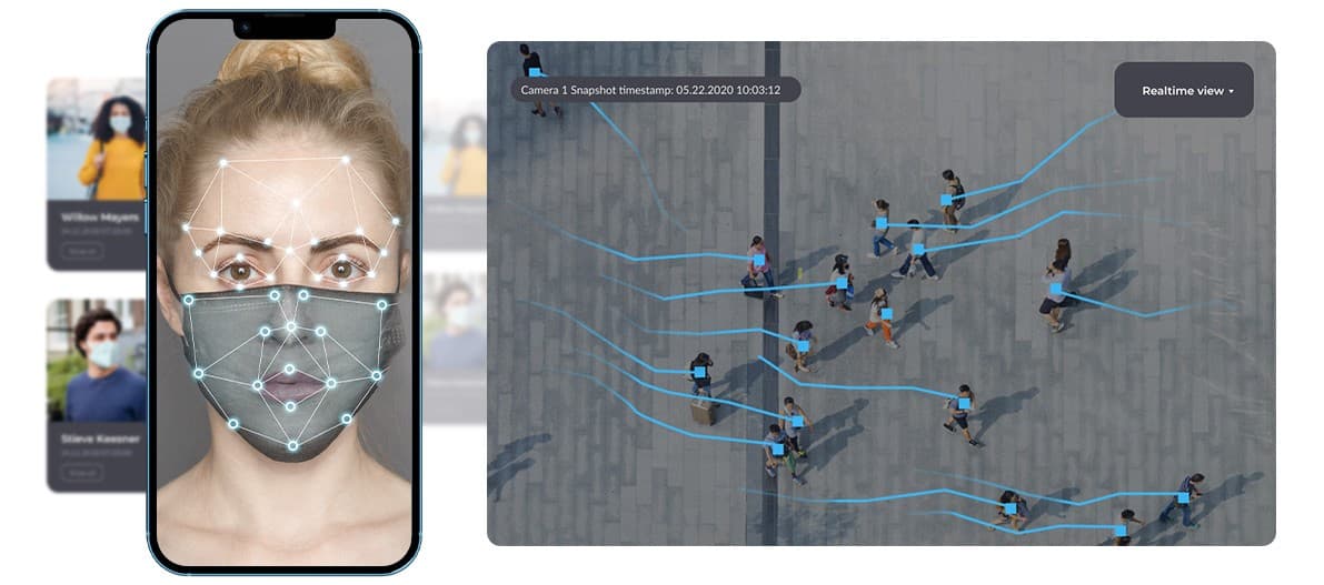 Face recognition on a phone and drone monitoring view for security systems