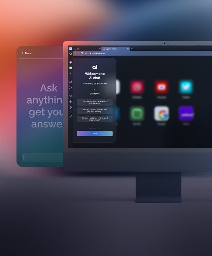 AI browser assistant interface on a monitor