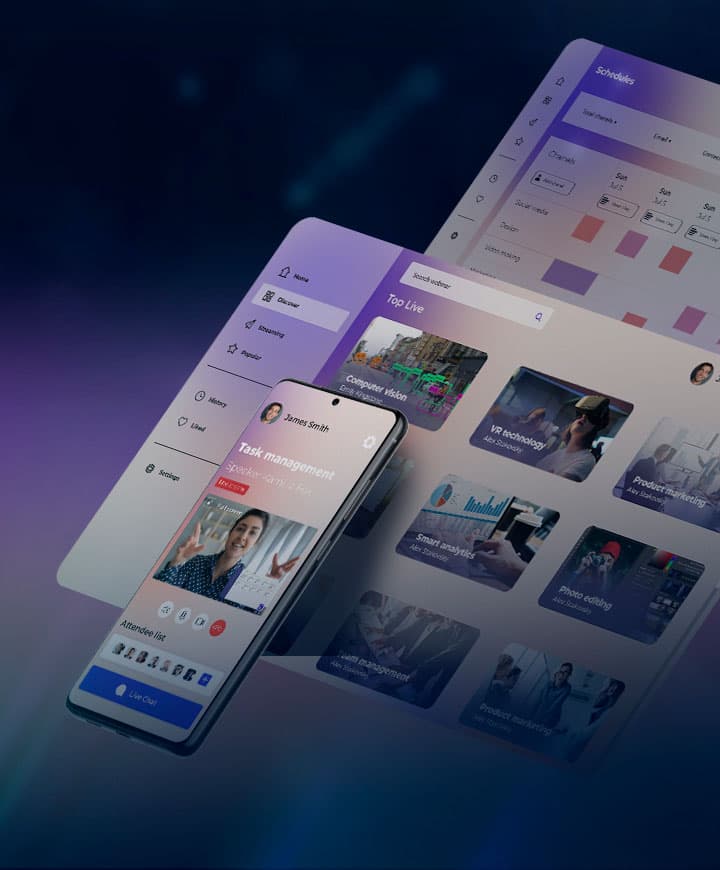 Webinar app screens for an LMS