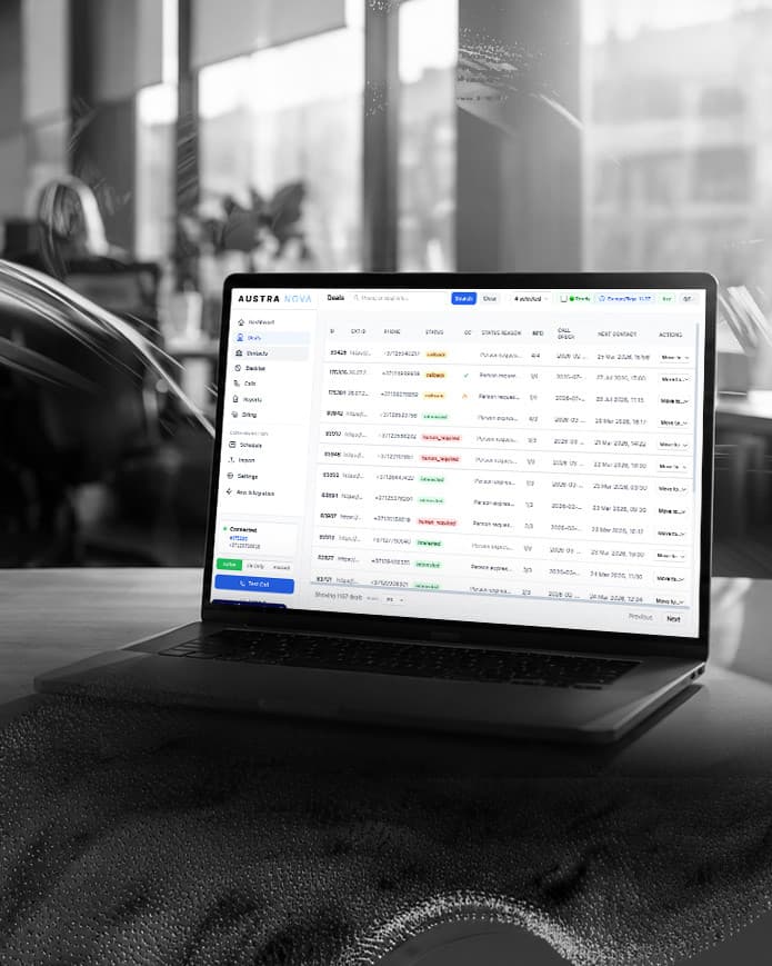 Laptop showing an AI call center dashboard