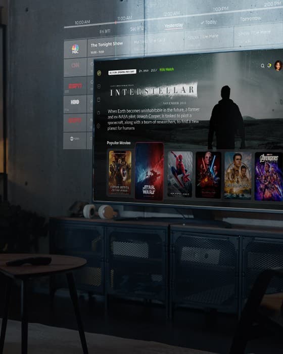 Scalable live TV app on a TV in a living room