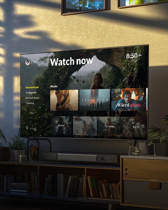 Living room TV showing a smart TV streaming app
