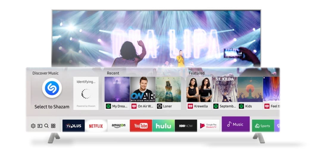 Tizen TV app UX with a featured concert and app row