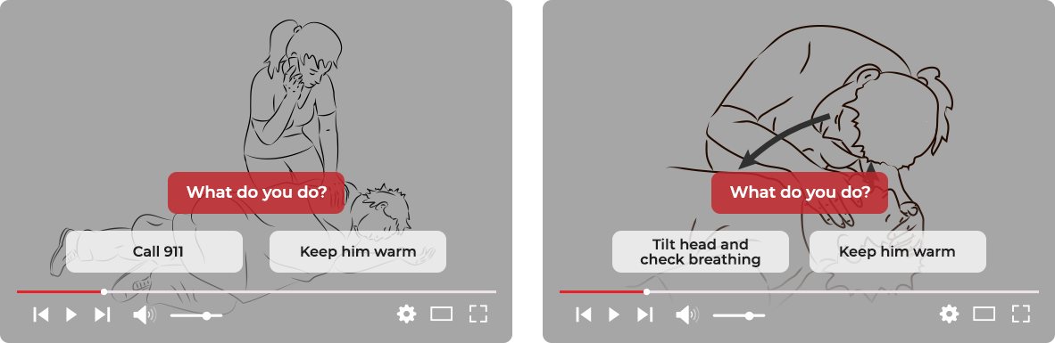 First aid training using a video-based branching narrative