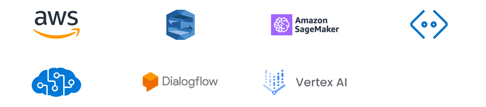 AWS (Chatbot, Lex, Sage Maker, other), Microsoft Azure (Bot Framework, Cognitive Services, other), Google Cloud Platform (Dialogflow, Vertex AI, other)