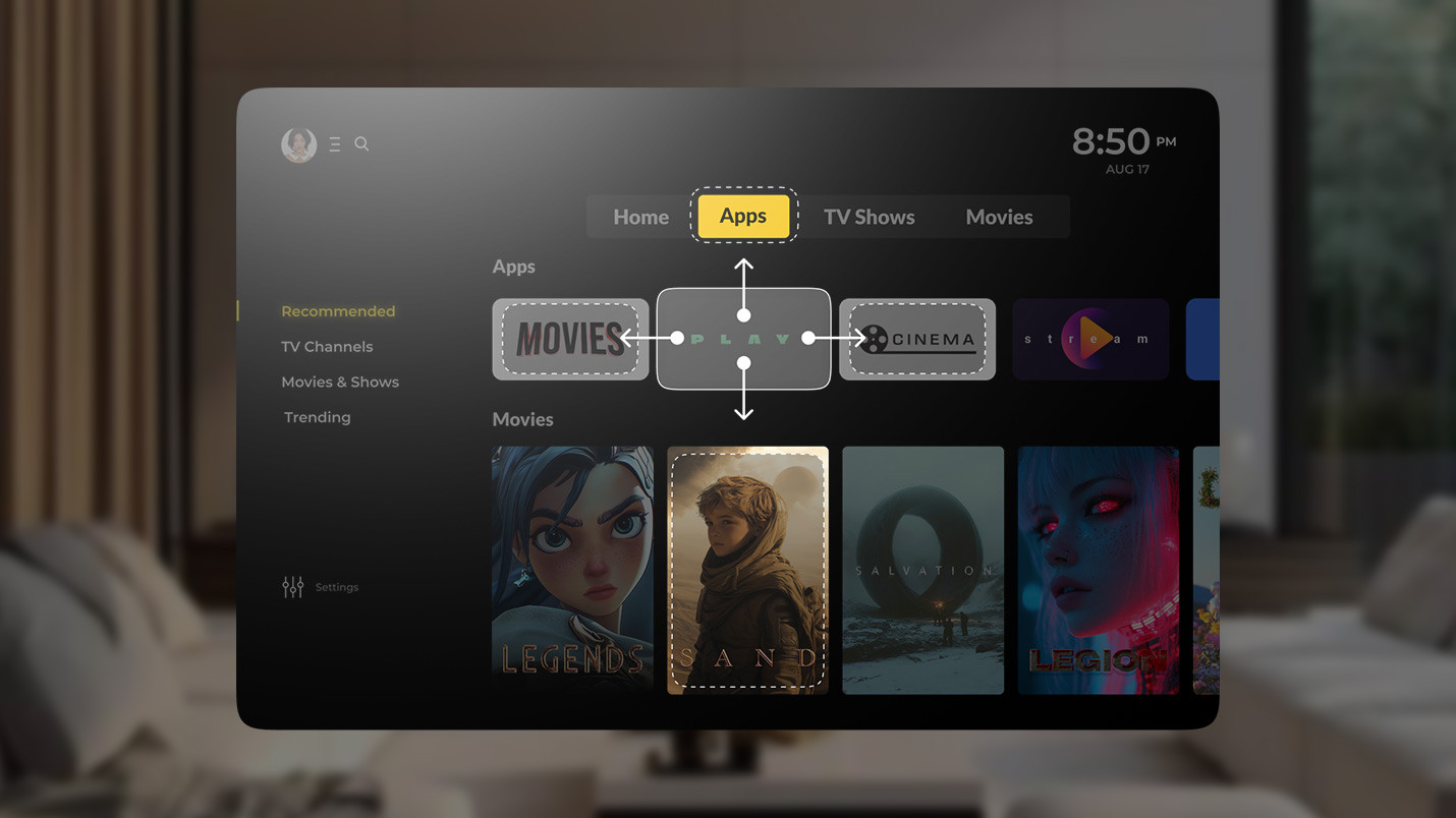 Screen representation of typical content selection layout