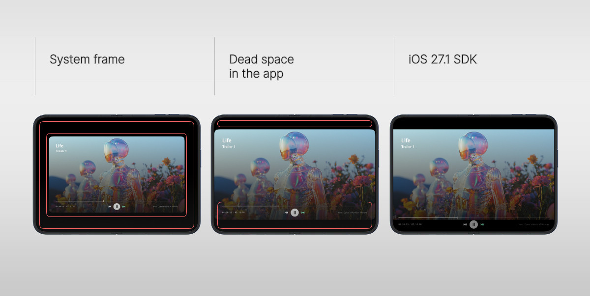 Three sources of black areas in a streaming app on iPhone Duo